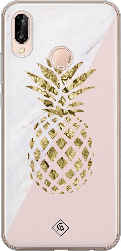 Casimoda® hoesje - Geschikt voor Huawei P20 Lite (2018) - Ananas - Siliconen/TPU - Soft Case - Roze - Ananas
