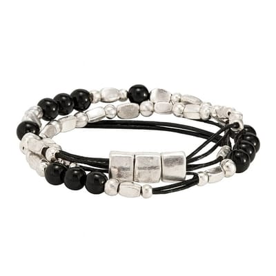 Zwart zilverkleurige kralen armband voor dames – armband met koord en metalen accenten