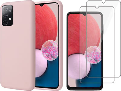 Hoesje geschikt voor Samsung Galaxy A13 4G - Matte Back Cover Microvezel Siliconen Case Hoes Roze - 2x Tempered Glass Screenprotector