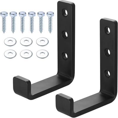 Zware Wandhaken J Vorm, Carbon Staal, Zwart, 70kg Capaciteit per Haak, Ideaal voor Garage en Gereedschap, Modern en Minimalistisch Ontwerp