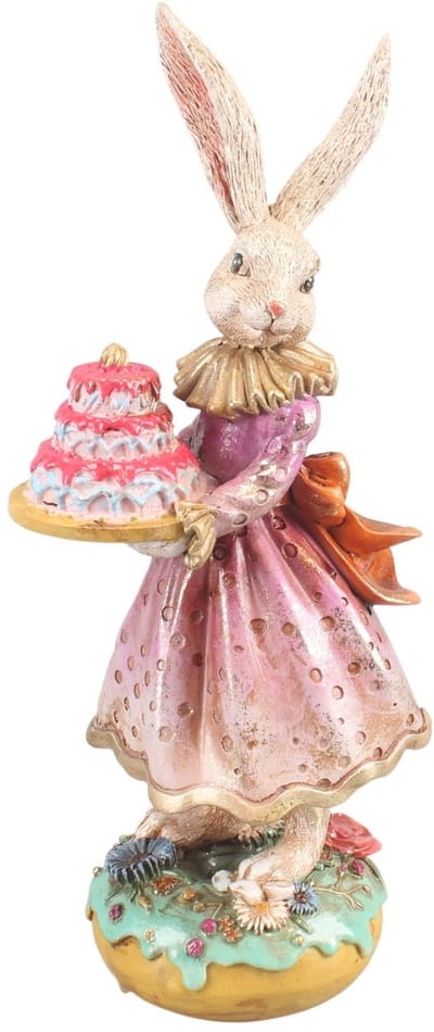 Baroque - Decoratief beeld of figuur - Konijn met Taart 28,5 cm - Roze - Resin - 28.5x12.5x9.5 - Polyresin