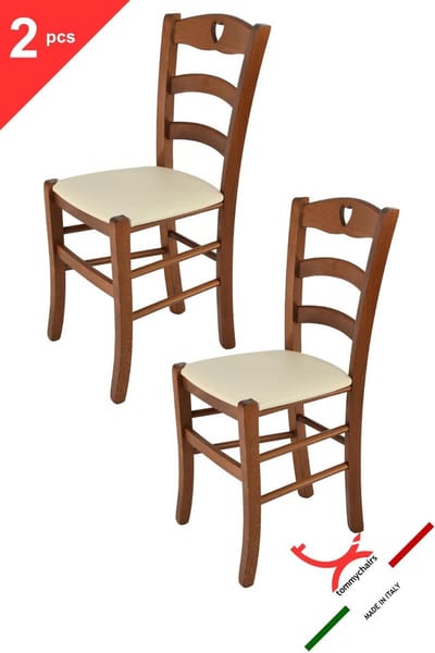 Tommychairs Cuore - Eetkamerstoelen - Set van 2 - Licht Walnoot - Kunstleer & Hout