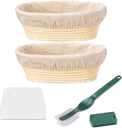 Broodmand Ratan - Zuurdeeg Korf - Brood Bakken - Natuurlijke Materialen - 4 Delig - Natuurlijk
