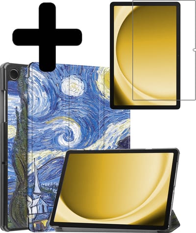 Hoes - Geschikt voor Samsung Galaxy Tab A9 - Met Screenprotector - Trifold Bookcase - Hard Cover - Hardcover Book Case - Tablet Hoesje - Sterrenhemel