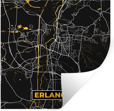 Muurstickers - Sticker Folie - Plattegrond – Erlangen – Goud – Stadskaart – Kaart - Duitsland - 100x100 cm - Plakfolie - Muurstickers Kinderkamer - Zelfklevend Behang XXL - Zelfklevend behangpapier - Stickerfolie