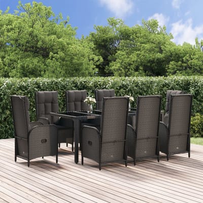 vidaXL - 9-delige - Tuinset - met - kussens - poly - rattan - zwart - en - grijs