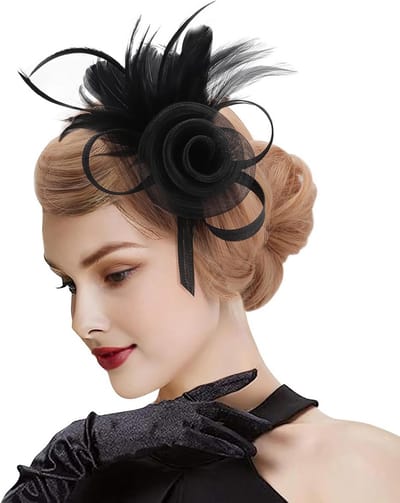 Fascinator Hoed - Hoofddeksel Cocktail - Feestelijke Gelegenheden - Mesh Bloem Veren - One Size - Zwart