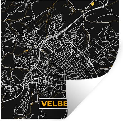 Muurstickers - Sticker Folie - Velbert - Goud - Stadskaart - Plattegrond - Kaart - Duitsland - 100x100 cm - Plakfolie - Muurstickers Kinderkamer - Zelfklevend Behang XXL - Zelfklevend behangpapier - Stickerfolie