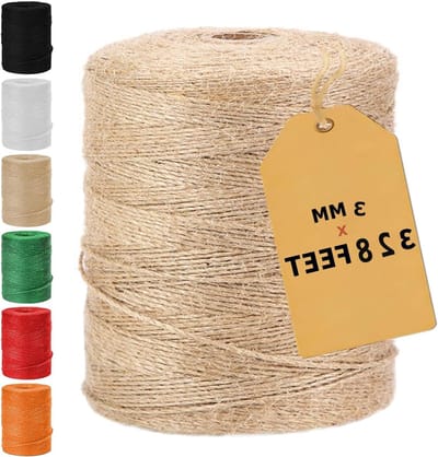 Vanhench Jute touw 100 m x 328 ft, jute touw voor knutselen, tuinieren, tuin, plant, geschenkverpakking, kunst en ambachten, kunstdecoratie, verpakkingsmateriaal, kersttouw, bulk, zwaar (bruin)