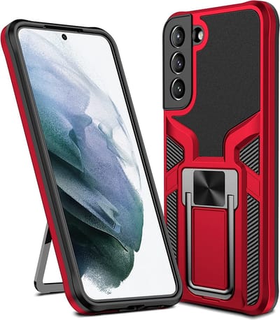 Samsung S22 Plus hoesje magnetisch Armor Schokbestendige Rood - hoesje Samsung S22 Plus met ring houder - Galaxy S22 Plus hoesje Armor - Samsung S22 Plus case Ultra Slim Soft TPU Cover met kicktand