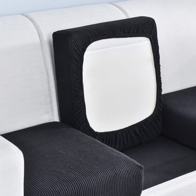 Tweepersoons bankhoes, elastische zitkussenhoes, geruite antislipstof, rondom omhullend, geschikt voor kussens (lengte 100-125 cm, breedte 50-63 cm, hoogte 5-15 cm), Zwart, 1 stuk.