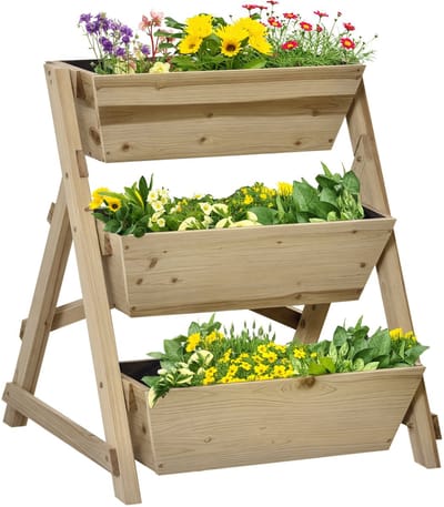 Outsunny - Bloementrap - met 3 treden - non-woven voering - Bruin