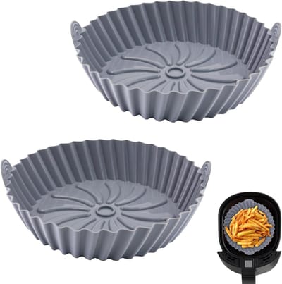 Famanu – Siliconen mal voor heteluchtfriteuse - 2 stuks - siliconen vorm - herbruikbaar siliconen inzetstuk voor heteluchtfriteuse - siliconen airfryer-accessoires - vervanging voor bakpapier voor