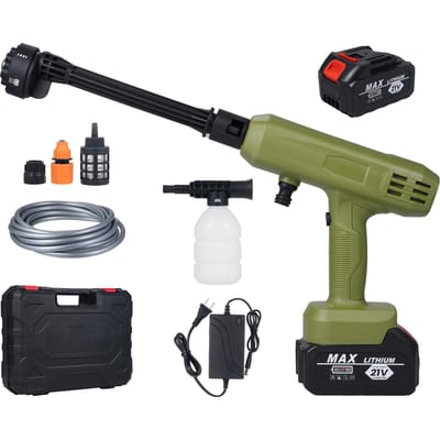Pistolet à eau électrique sans fil, nettoyeur haute pression, 2 pièces, batterie 21 V 3000 mAh, avec buse 6 en 1 pour voitures US Plug vert