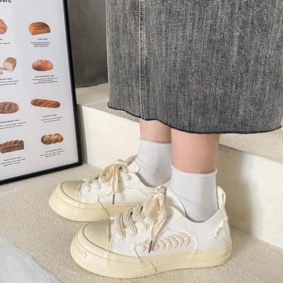 Lente- en Zomerdesign Dames Sneakers Vetersluiting Dikke Zool Kwast Canvas Schoenen Retro Casual Schoenen 24 -50 38 wit