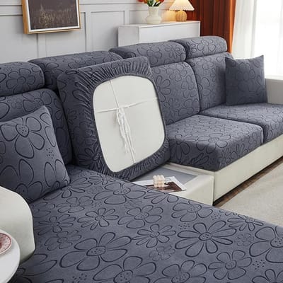 Housse de coussin de siège de canapé en Jacquard, fleur de soleil, housse de canapé élastique pour salon, housse de canapé, décoration de maison Back Cushion Cover gris foncé