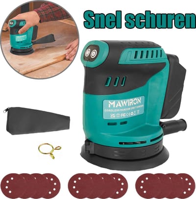 Draadloze orbitale schuurmachine, 125mm, met 12 schuurbladen, 3 snelheidsstanden (7000-15000 tpm), ideaal voor doe-het-zelf projecten, afschuren en afwerken van hout, batterij niet inbegrepen