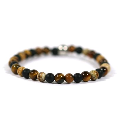 IbizaMen KIDS - jongens - armband - edelsteen - tijgeroog mix matte onyx 4mm - Ibizamen KIDS 14cm