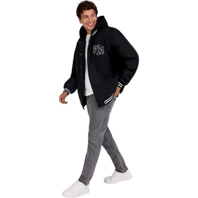 Minoti Heren-varsityjack met afneembare capuchon en geborduurd logo (Zwart)