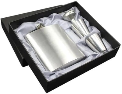 WiseGoods Luxe RVS Heupfles Giftset - Incl Trechter En Bekertjes - Platvink - Zakflacon 150ML - Cadeau - Veldfles Outdoor - Zilver