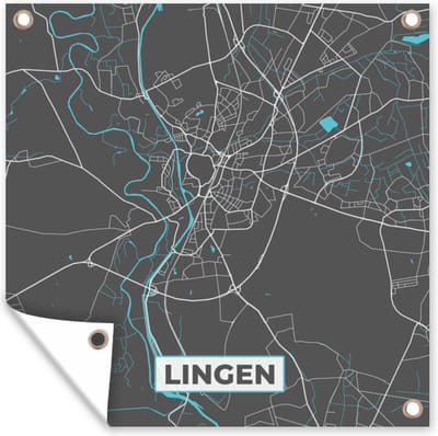 Tuin poster Plattegrond – Lingen – Blauw – Stadskaart – Kaart - Duitsland - 200x200 cm - Tuindoek