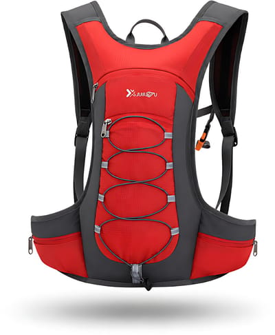 CarryQuest® - 10L Lichtgewicht Klimrugzak - Waterafstotende Oxford/Polyester Wandelrugzak met Rugventilatie, Heupzakken & Front-/Toploader - 18x23x43 cm - Rood