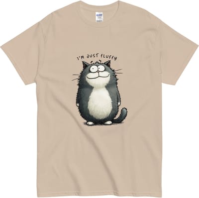T Shirt met Cartoon Kat - Humor Shirt voor Kattenliefhebbers - Fluffy Quote - Beige - XL