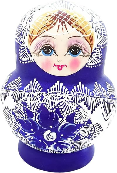 Nestpoppen Houten Set - Matroesjka Poppen - Decoratie en Geschenk - Handbeschilderd Porselein - 10 Delig - Wit Geel