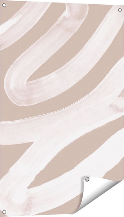 Gards Tuinposter Abstracte Kunst - Witte Strepen op Beige - 60x90 cm - Tuindoek - Tuindecoratie - Wanddecoratie buiten - Tuinschilderij