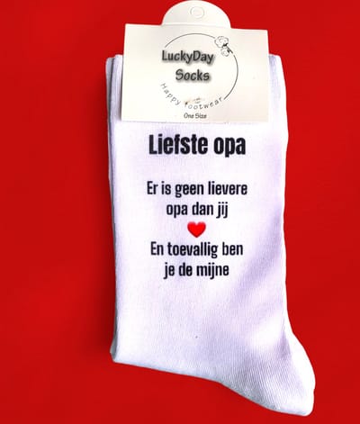 Liefste Opa - Grootvader - Hou van je - Verjaardag - Gift - Opa cadeau - Sokken met tekst - Witte sokken - Cadeau voor vrouw en man - Kado - Sokken - Verjaardags cadeau voor hem en haar - Vaderdag - LuckyDay Socks - Maat 37-44