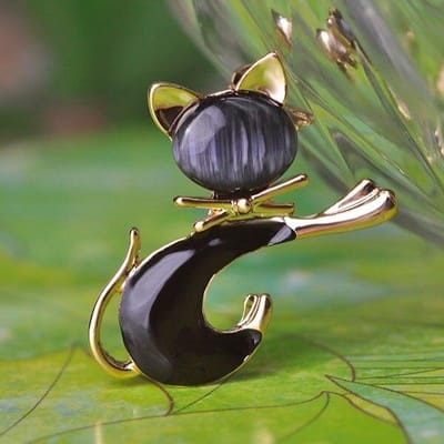 Schattige Zwarte Strik Kat Broche Gladde Kunstmatige Opalen Corsage Voor Vrouwen Kraag Hoeden Witte Emaille Broches Spelden Meisjes Cadeaus