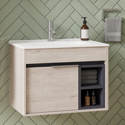 Koblenz Badkamermeubel Set 65 cm Lissabon – Softclose Semi-Handgreep, 1 Deur, Keramische Wastafel