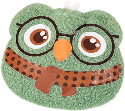 Pluche warmwaterkruik met zachte overtrek, draagbare handwarmer voor pijnverlichting en comfort, groene uil, 140 x 150 mm, ideaal voor kinderen en volwassenen