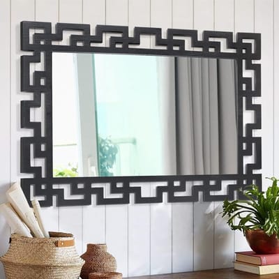 Moderne Houten Spiegelwanddecoratie 65 x 45 cm - Rechthoekige Hangspiegel voor Slaapkamer, Woonkamer en Badkamer in Zwart