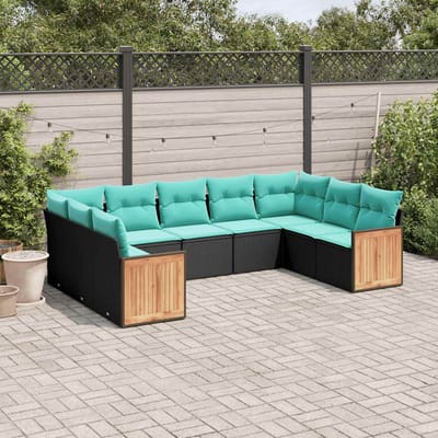 vidaXL - 9-delige - tuinbankset - met - kussens - van - zwart - polyrotan