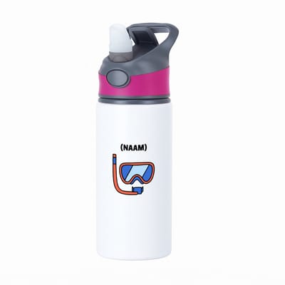 Hacebo® - Duiken met eigen naam waterfles met rietje roze - Zwemmen - Duiker - Sport - water fles - 650ML