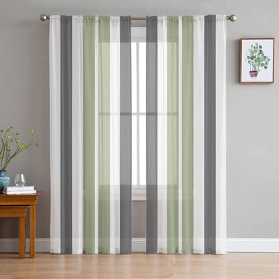 Grijs Groene Strepen Transparante Gordijnen voor Woonkamer Decoratie Raamgordijnen voor Keuken Tule Voile Organza Gordijnen W135 x H160cm x1