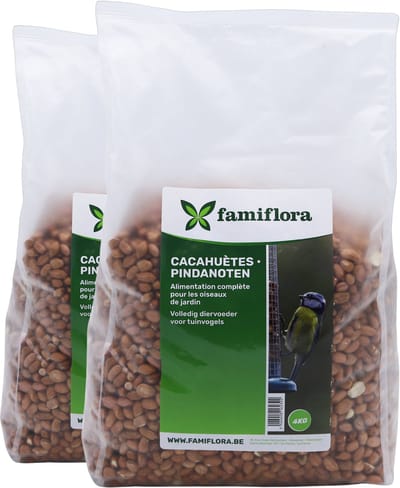 Famiflora zak Pinda's voor Tuinvogels - 2x 4kg (8kg) - Gepelde Pinda's - Energierijk Wintervoer - Vetrijk Vogelvoer - Geen Rommel