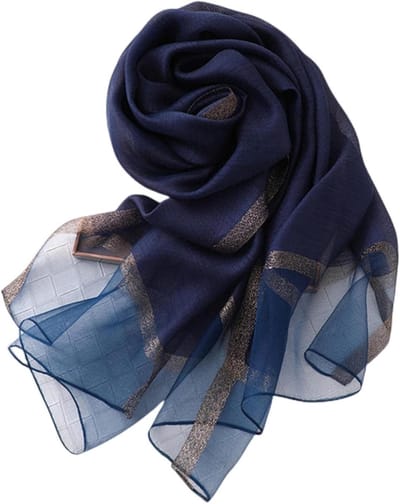 Zijden Sjaal - Dames Sjaal - Stijvol Accessoire - Zacht en Lichtgewicht - Lange Lengte - Marineblauw