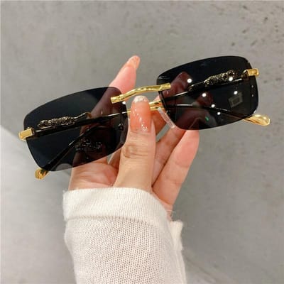 Lunettes de Soleil Rectangle Petit Sans Monture Pour Messieurs Lunettes de Soleil Léopard Sans Monture de Luxe pour Dames Lunettes de Soleil Carrées Vintage