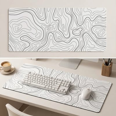 Witte XXL Muismat met Topografisch Design – 80x30 cm – Antislip – Voor Werk & Gaming