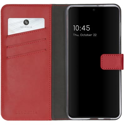 Selencia Hoesje - Geschikt voor Samsung Galaxy S21 - Echt Lederen Bookcase - Rood