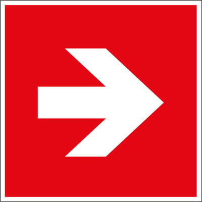 Brand richtingspijl sticker - ISO 7010 - A090R 50 x 50 mm - 10 stuks per kaart