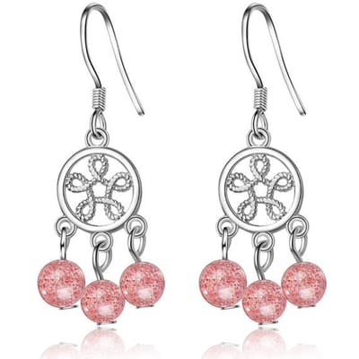 Boucle d'oreille pendante en Argent Sterling 925 Véritable Quartz Fraise Pour Femmes Géométrique Aros Mujer Oreille Orecchini Boucles d'oreilles de Soirée