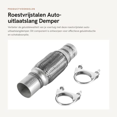 Dailygoods- Uitlaatslangdemper Roestvrij staal - Schokdemper - Geluidreductie - Flexibele Uitlaatpijp - U-boutklem - 50x250 mm - Demper
