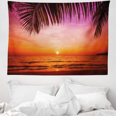 ABAKUHAUS Tropisch Wandtapijt, Kokospalmblad, 150 x 110 cm, Oranje Roze