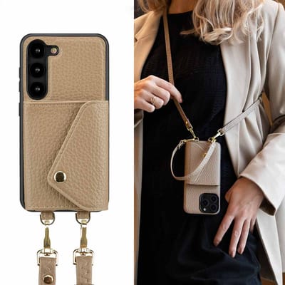 Selencia Hoesje - Geschikt voor Samsung Galaxy S23 - Sera Koordhoes met pashouder envelop - Taupe