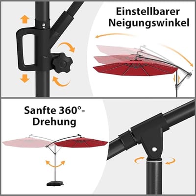 Zweefparasol 300 cm met LED Verlichting – Depauwonen Luxe Draaibare Hangparasol met Zwengel, 32 Solar LED Lampen, 360° Rotatie, Kantelbaar, UV-bescherming – Grote Parasol voor Tuin, Terras & Balkon...