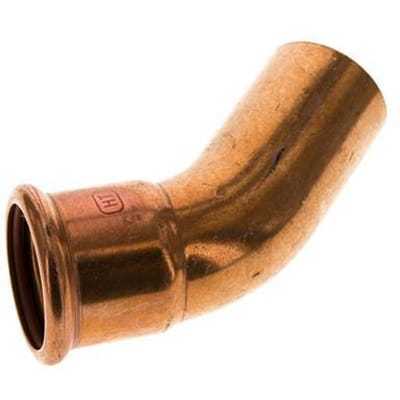 45 graden L-Perskoppeling - 35mm Persmof & 35mm Buiseinde - Koperlegering