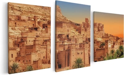 Artaza Canvas Schilderij Drieluik Kasbah Ait Ben Haddou Stad in Marokko - 120x60 - Foto Op Canvas - Canvas Print